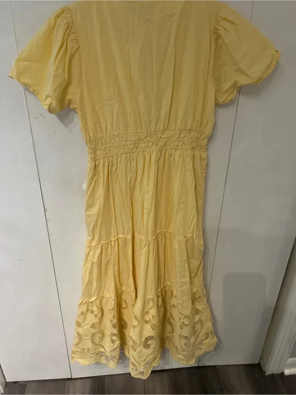 Haute Hippie Pale Yellow Midi Dress with Lace Trim - Image 10