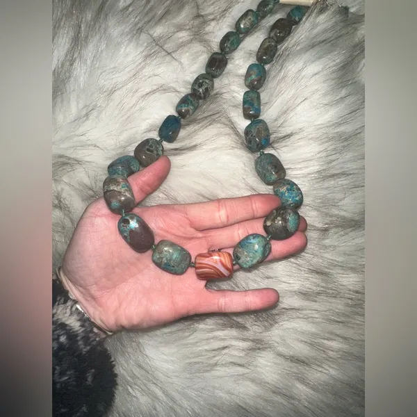 NWT FREE PEOPLE Beaded Stone Necklace - Chrysacolla With Labrador $68 MSRP - Image 7