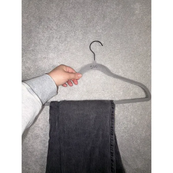 womens levis 501 button fly jeans 26x28 raw‎ hem Washed Black Gray - Image 11