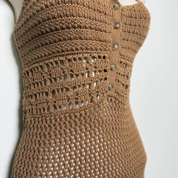 Aerie‎ Women Crochet Knit Cover Up Dress Small Brown Beach Coastal Cowgirl Boho - Image 6