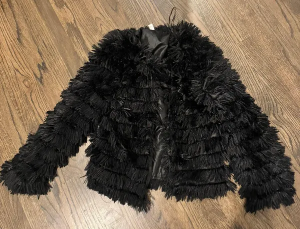 Blue Blush Black Fuzzy Fringe Jacket - Image 3