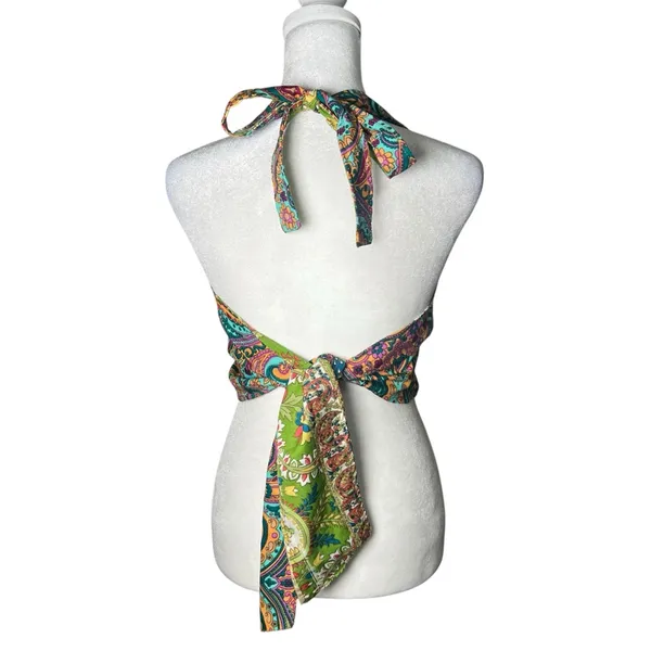 Reversible Paisley Halter Crop Top Bohemian Festival Coachella Sz S/M Silk Y2K - Image 6