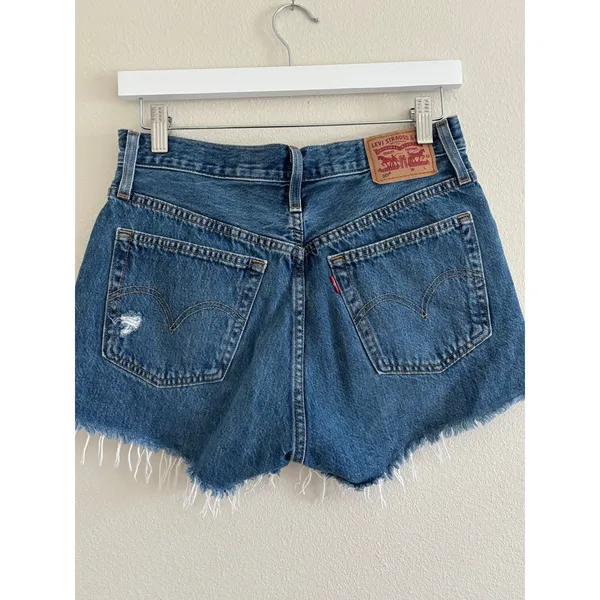 Levis 501 Shorts Womens 27 Blue Denim Cutoffs Button Fly Distressed - Image 2