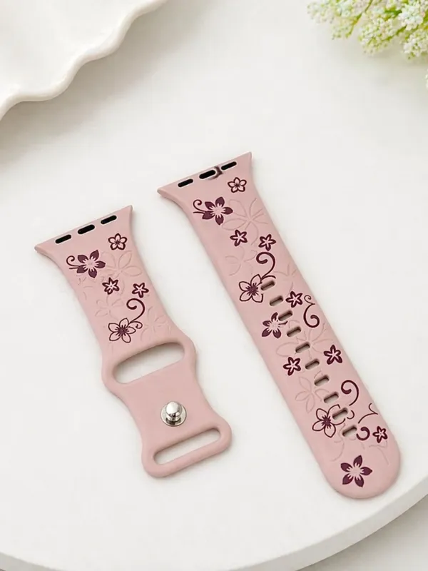New Floral Design Apple Watch Bands 42mm 44mm 45mm 49mm Pink Brown - Image 2