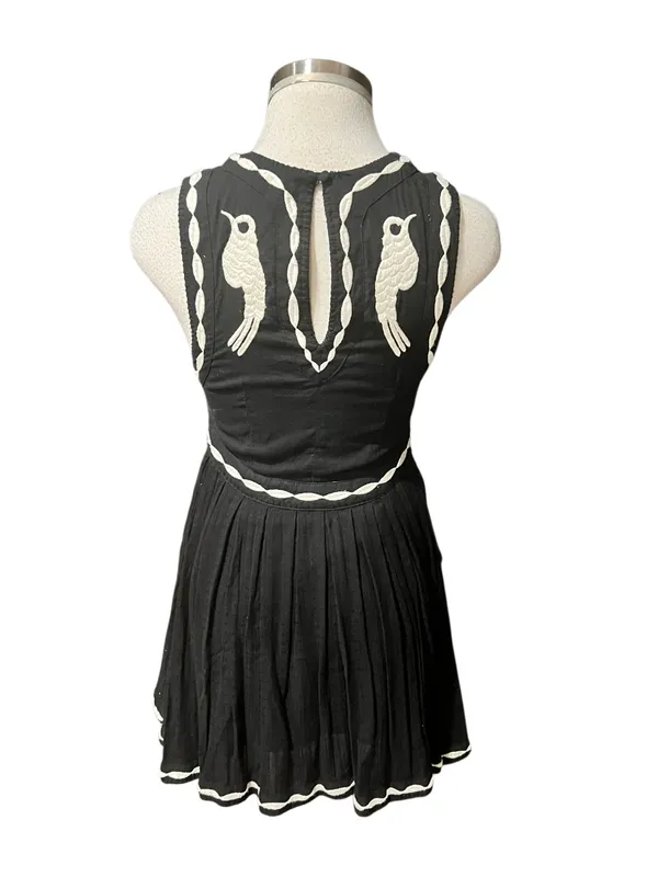 Free People "Birds of a Feather" Embroidered Mini Dress in black Size 0 - Image 8