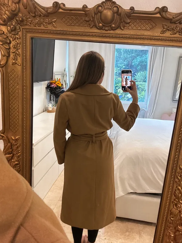 BLOWOUT SALE - Lim Belted Wool Coat Camel Brown Long Trench Style Tailored Jacket - Image 2