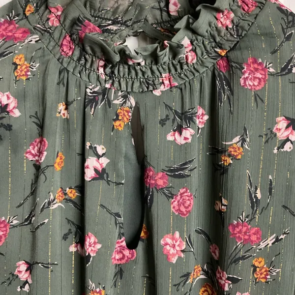 Drew Green Floral Long Sleeve Smocked Waist Dress‎ Size Small - Image 7
