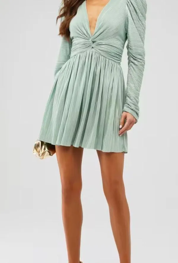 Sabina Musayev Green Wrap Dress with Puff Sleeves - Image 11