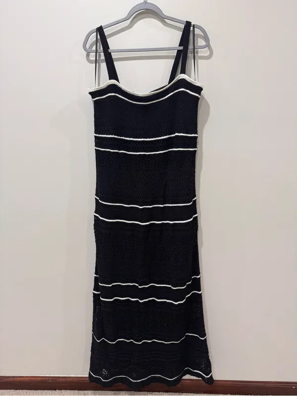 New! Abercrombie & Fitch Sz XL Black and White Crochet Knit Maxi Dress - Image 2