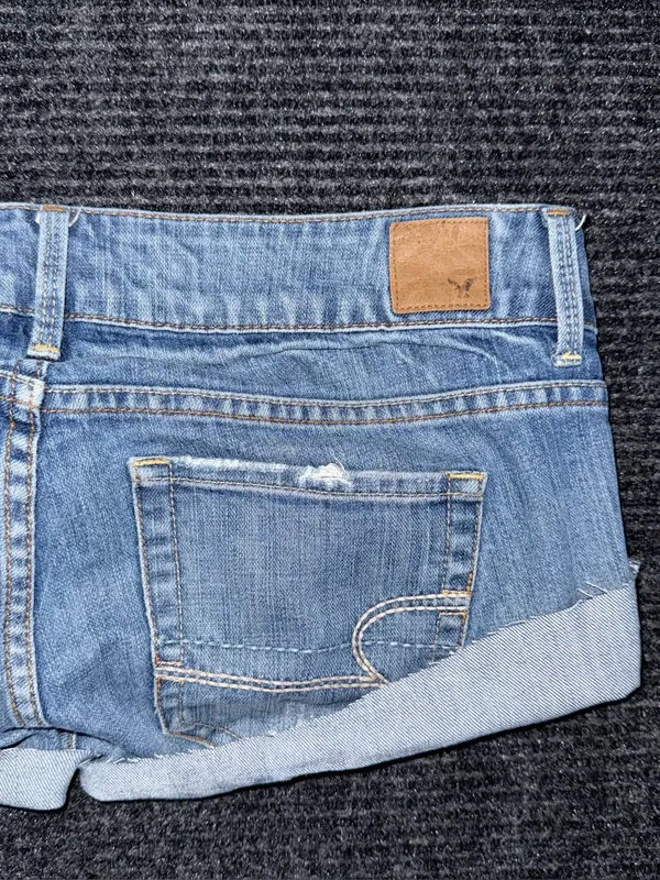 VTG Y2K American Eagle Ultra Low Rise Micro Mini Jean Shorts 2 Distressed Grunge - Image 4