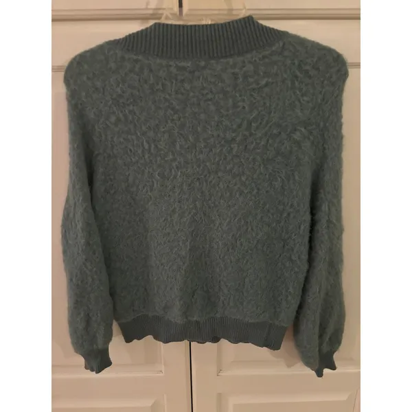 URBAN‎ OUTFITTERS Fuzzy Textured Crew Neck Sweater Teal Blue XS TP - Image 4