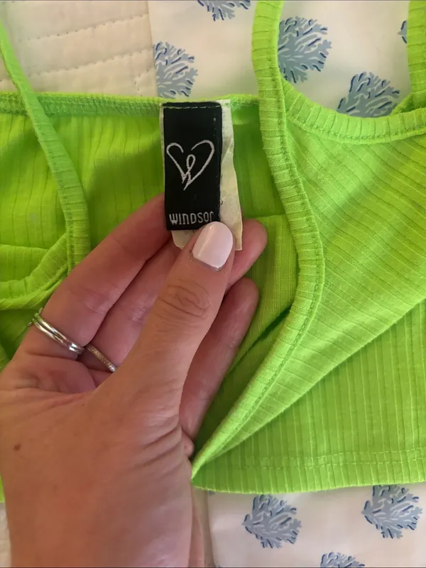 Women’s Neon Green Ribbed Crop Tank Top Size M - Image 2