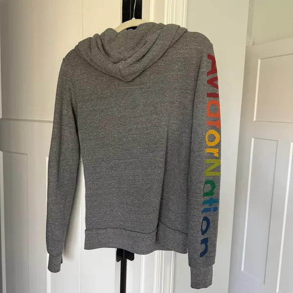 AVIATOR NATION NORTH SHORE HOODIE HEATHER GREY rainbow‎ sleeve zip jacket - Image 7