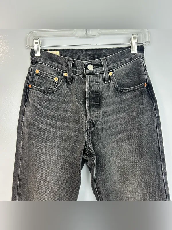 Levi's 501 Faded Black/Grey Button Fly Denim Ankle Jens Size 24 x 30 - Image 2