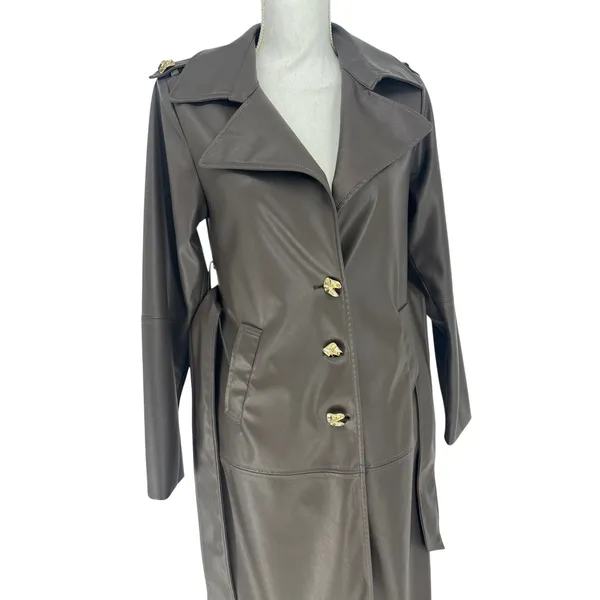 Wyld Blue Faux‎ Leather Trench Coat Dark Chocolate Size XS - Image 11