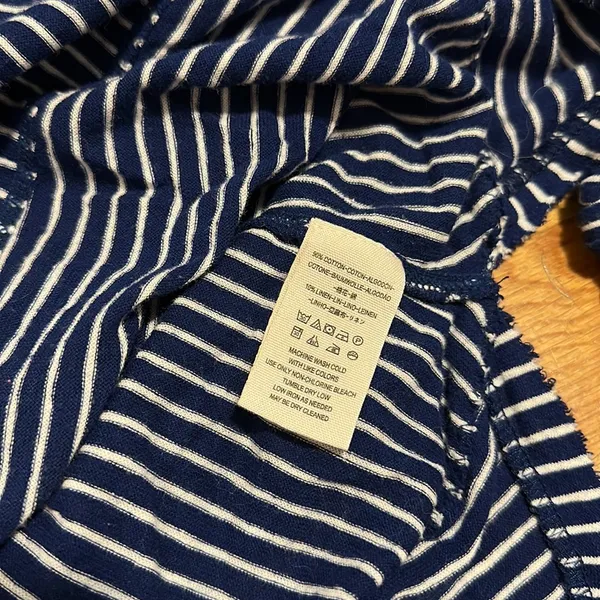 Free People Women’s Medium Striped Blue White Linen Button Oversized Top Shirt - Image 8