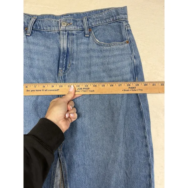 Old Navy Mid-Rise Denim Jean Maxi Skirt Med‎ Wash Front Slit Size 8 Modest - Image 4