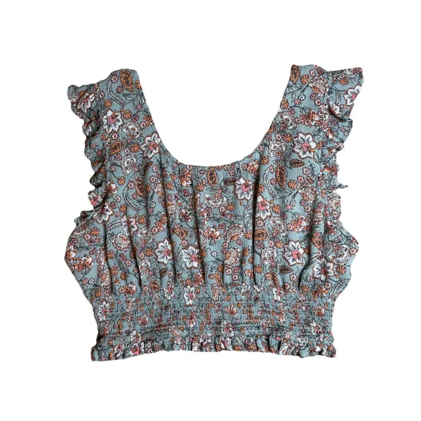 Patrons Of Peace Floral Smocked Baby Doll Top Womens Blue Size 12 MSRP‎ $45 - Image 2