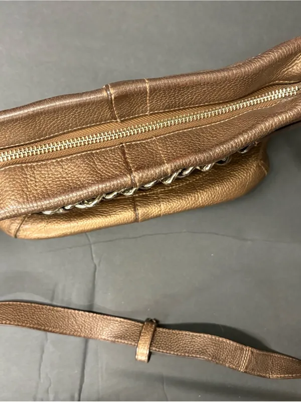 Coach Metallic Bronze Leather Shoulder Bag with Chain Detail - Image 3