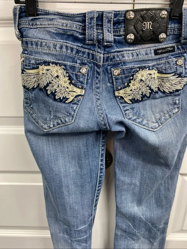 Miss Me JP5437B Boot Cut Jeans Womens Distressed Wings Embellished 25x32.5 - Image 6