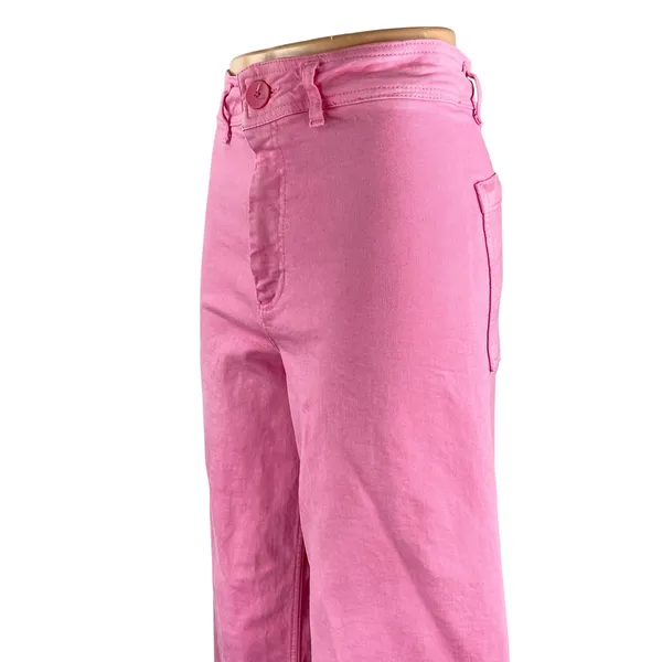 Zara The Marine Straight Womens Pink Raw Frayed Hem Wide Leg Denim Jeans Pants 4 - Image 2