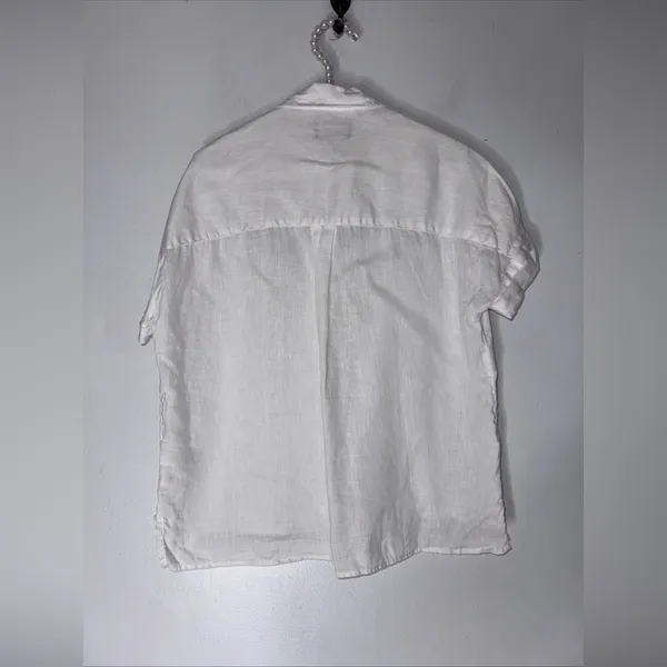 rachel‎ rachel roy White Collar Short Sleeve Button Down Linen Top Small - Image 2
