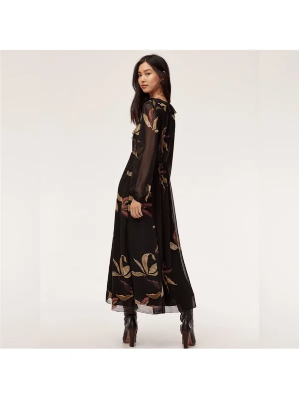 Wilfred Aritzia Floral Ruffle-Trim Long Sleeve Maxi Dress with Slit Front - Image 2
