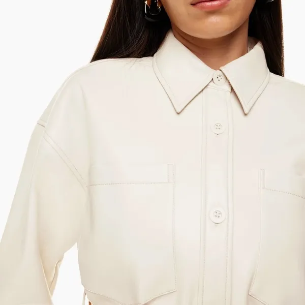 Aritzia Babaton Ava Jacket Vegan Leather Matte Pearl Belted Coat Size XS - Image 8