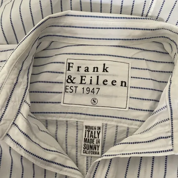 FRANK & EILEEN Crinkle Barry Buttondown Top Blouse‎ White Blue Dotted Small - Image 9