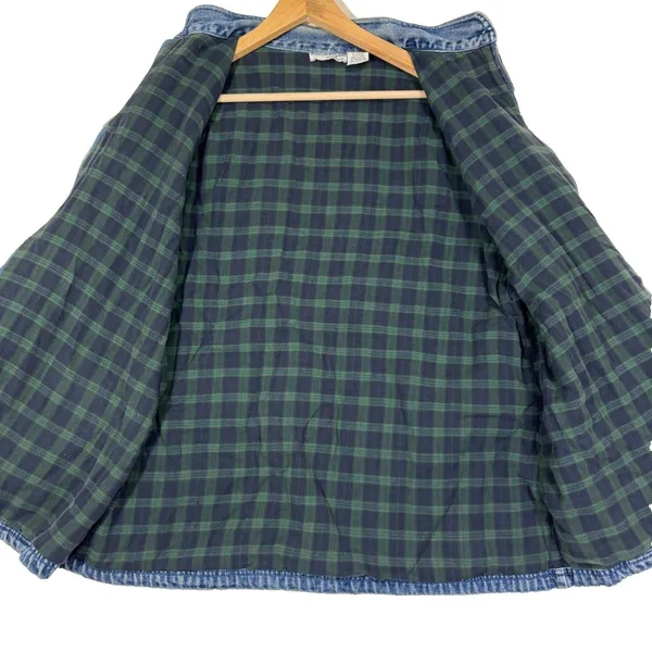 Vtg‎ NorthStyle Denim Jacket Blue Flannel Lined Plaid Barn Chore Coat Utility L - Image 5