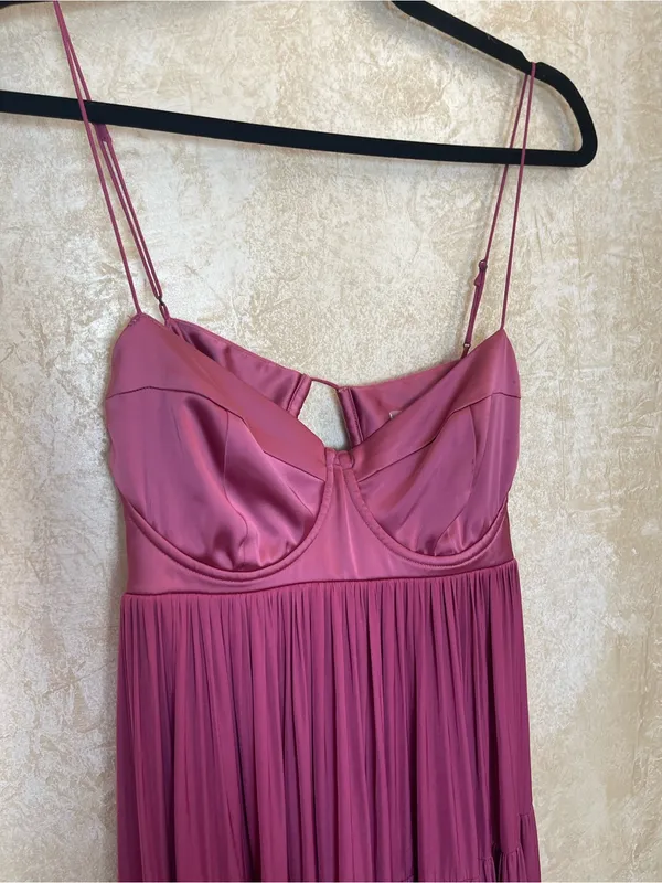 Free People Freya Berry Pink Satin Corset Tiered Maxi Dress M Coquette Fairycore - Image 11