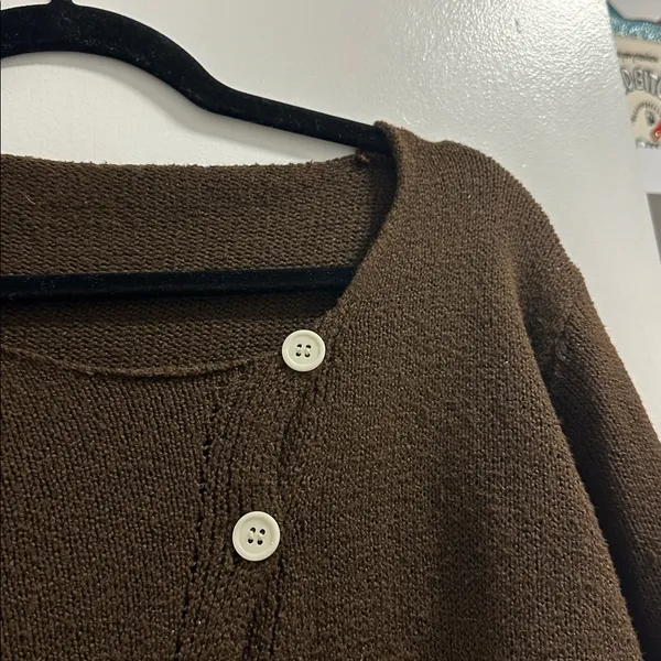 SHEIN asymmetrical diagonal button down brown sweater - Image 8