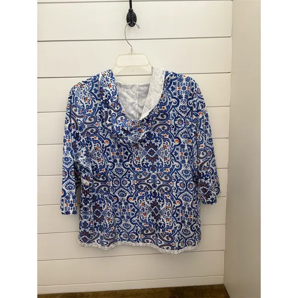 Onque Casual Women's Multicolor Geometric Zip-Up Jacket Lace‎ Detail Size L - Image 4