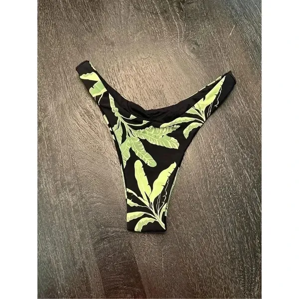 Revolve Seafolly‎ Palm Paradise High Cut Rio Swim Bikini Bottom in Black Sz S - Image 4
