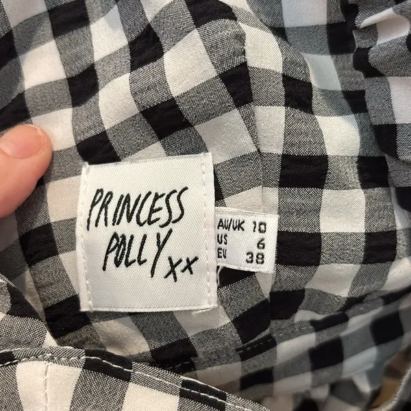 Princess Polly Top Black and White Gingham Tie Back Size 6 - Image 4