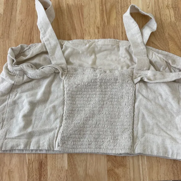 American Eagle Tan Linen Cropped Tank Size XL Smocked Back Festival Boho Casual - Image 2