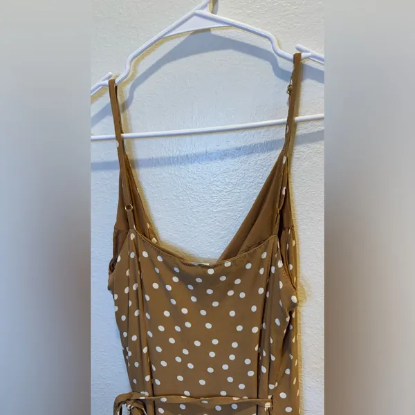 L*Space Polka Dot‎ Wrap Dress Tan Ruffle Maxi Dress Size M - Image 10