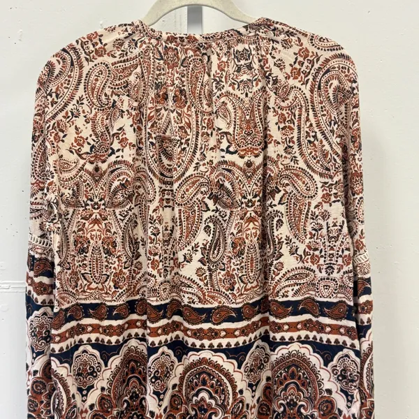 Lucky Brand Paisley Tassel Peasant Boho Jersey Blouse XL Cotton Linen Blend Rust - Image 6