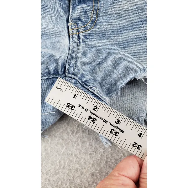 American Eagle Womens Sz 4 Distressed Denim Shorts Hi Rise Micro Short 32" Waist - Image 3