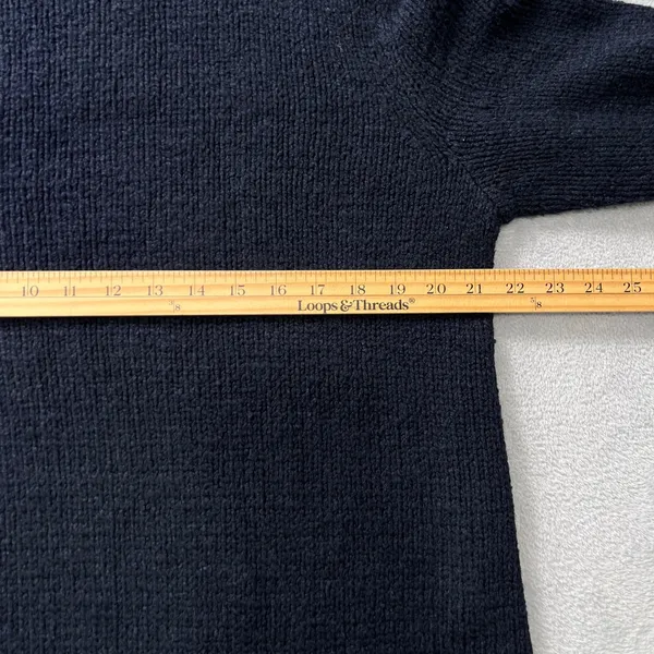Pure Jill Women's Large Navy Blue Knit Sweater Whipstitch Trim Cotton Blend‎ - Image 7