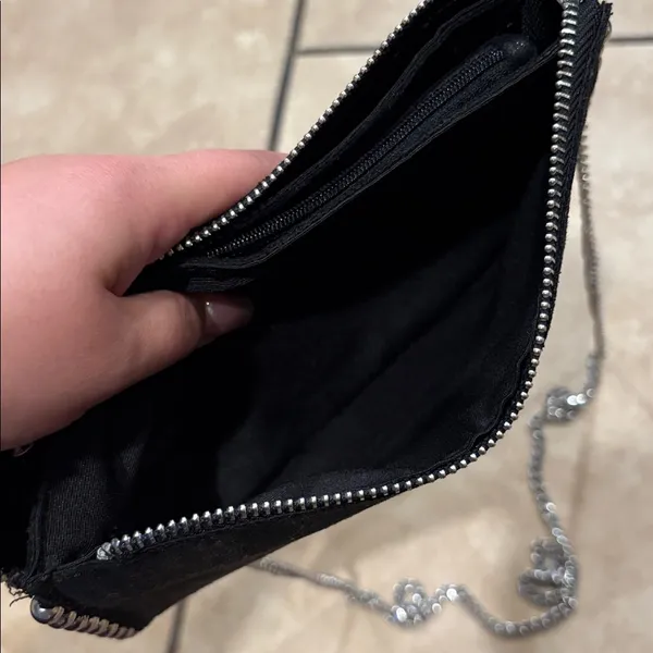 Zara Faux Suede Black Studded Clutch on a Chain - Image 4