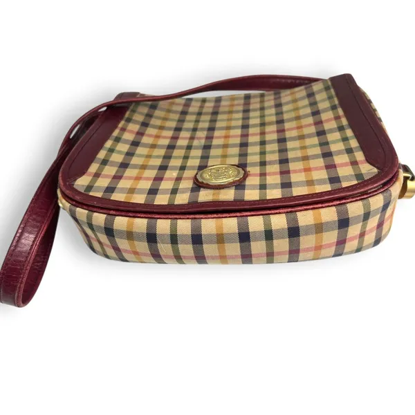 Vintage 70's Daks London Tartan House Check Shoulder Bag Crossbody Purse Brass - Image 2