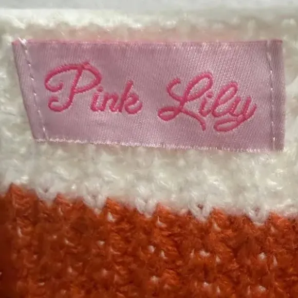 NIP Pink Lily Orange Cream Striped Sweater Size XL V Neck Oversized Cozy Knit - Image 3