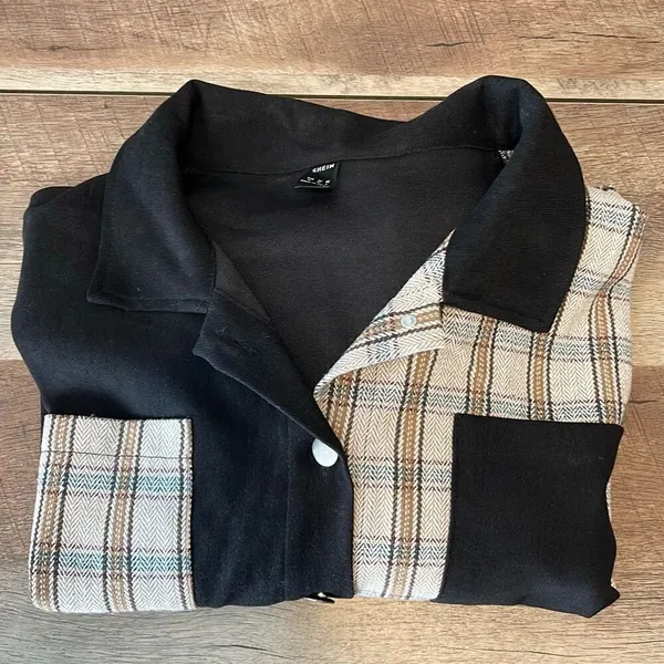 SHEIN Tartan Panel Corduroy Crop Shacket Size Medium‎ - Image 7