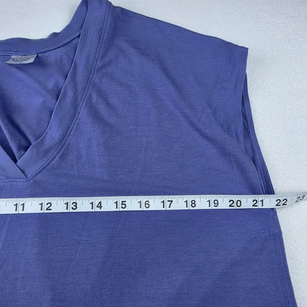 Athleta Explore Tee Adonis Blue V-Neck Split Tie Back Cap Sleeve Top 586522 L - Image 9