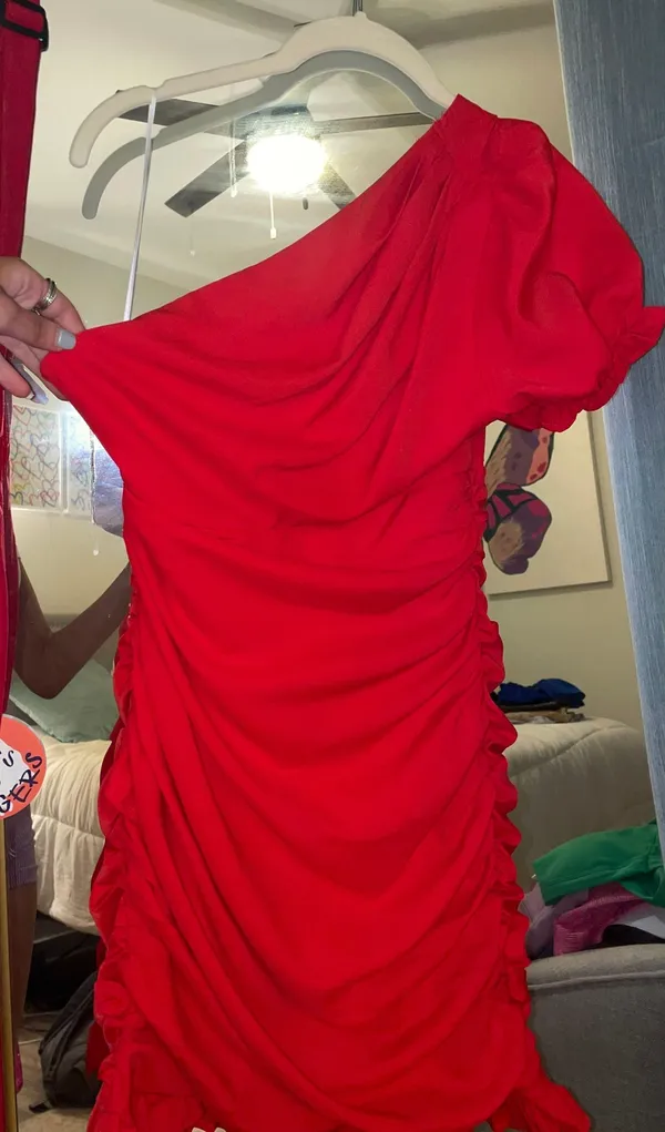 Hello Molly Red Ruffle One Shoulder Dress - Image 2