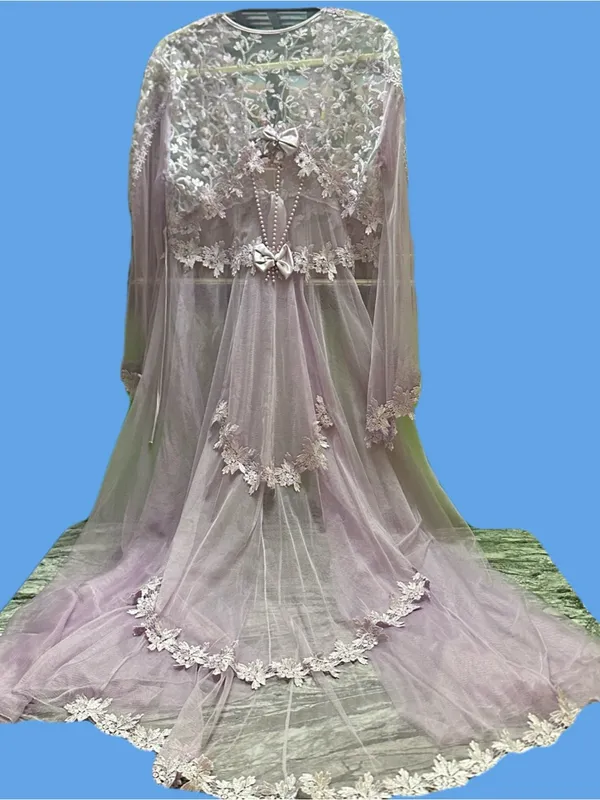 Embroidered Sheer Lace Robe in Light Lavender - Elegant Layering M - Image 2