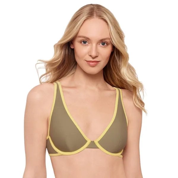 Salt + Cove Juniors Plunge Underwire Bikini Swim Top Green / Yellow S - Image 5