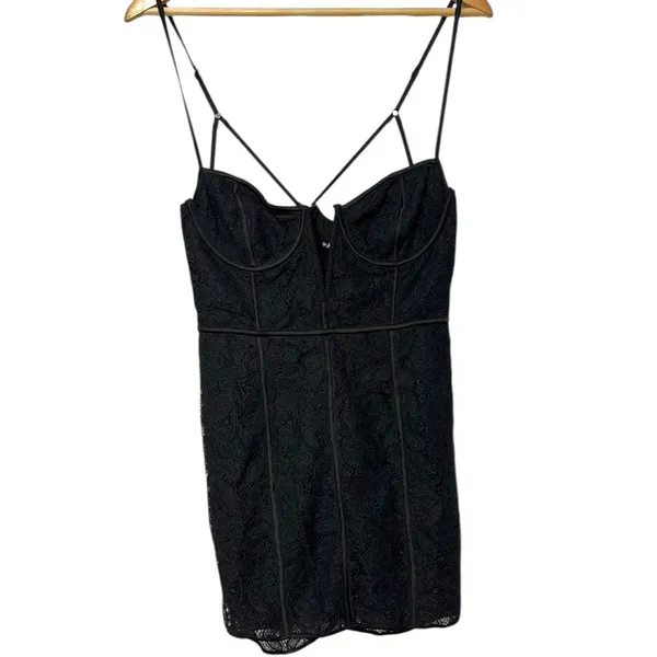 For Love & Lemons Julia Lace Mini Dress Black Women’s Size Medium NWT - Image 3