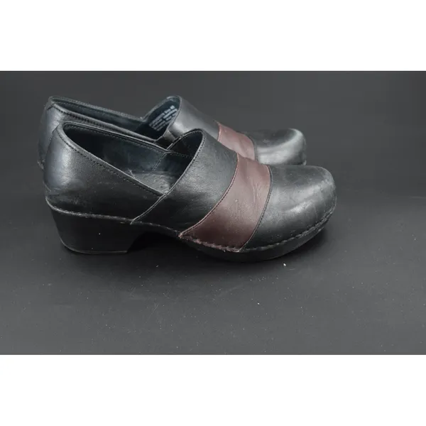 Dansko Leather Clogs Women 40 Black Brown Good Two Tone Slip On Block Heel - Image 4